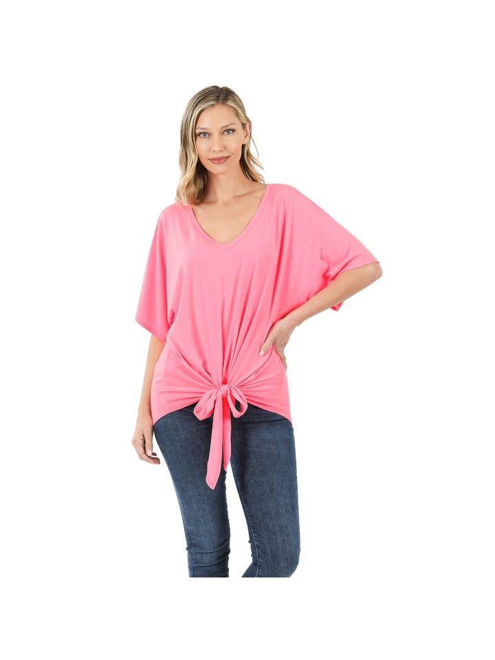 42POPS - Wholesale Knit Top - Women's - ,._ 42POPS LUXE RAYON V-NECK TIE FRONT TOP