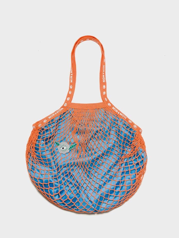 Orange och blå nätväska - Blomapplikation för wholesale av Min & Mon