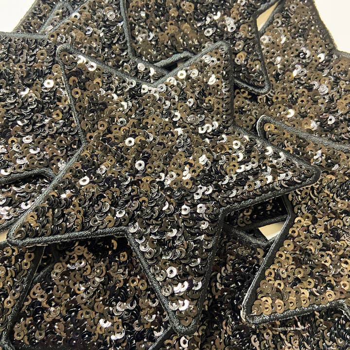 Estrela preta de 4" - Patch de chapéu bordado com lantejoulas por atacado de TEELUX