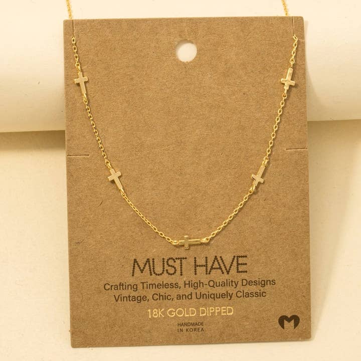 Gold Dipped Dainty Cross Station Necklace for wholesale by Anarchy Street