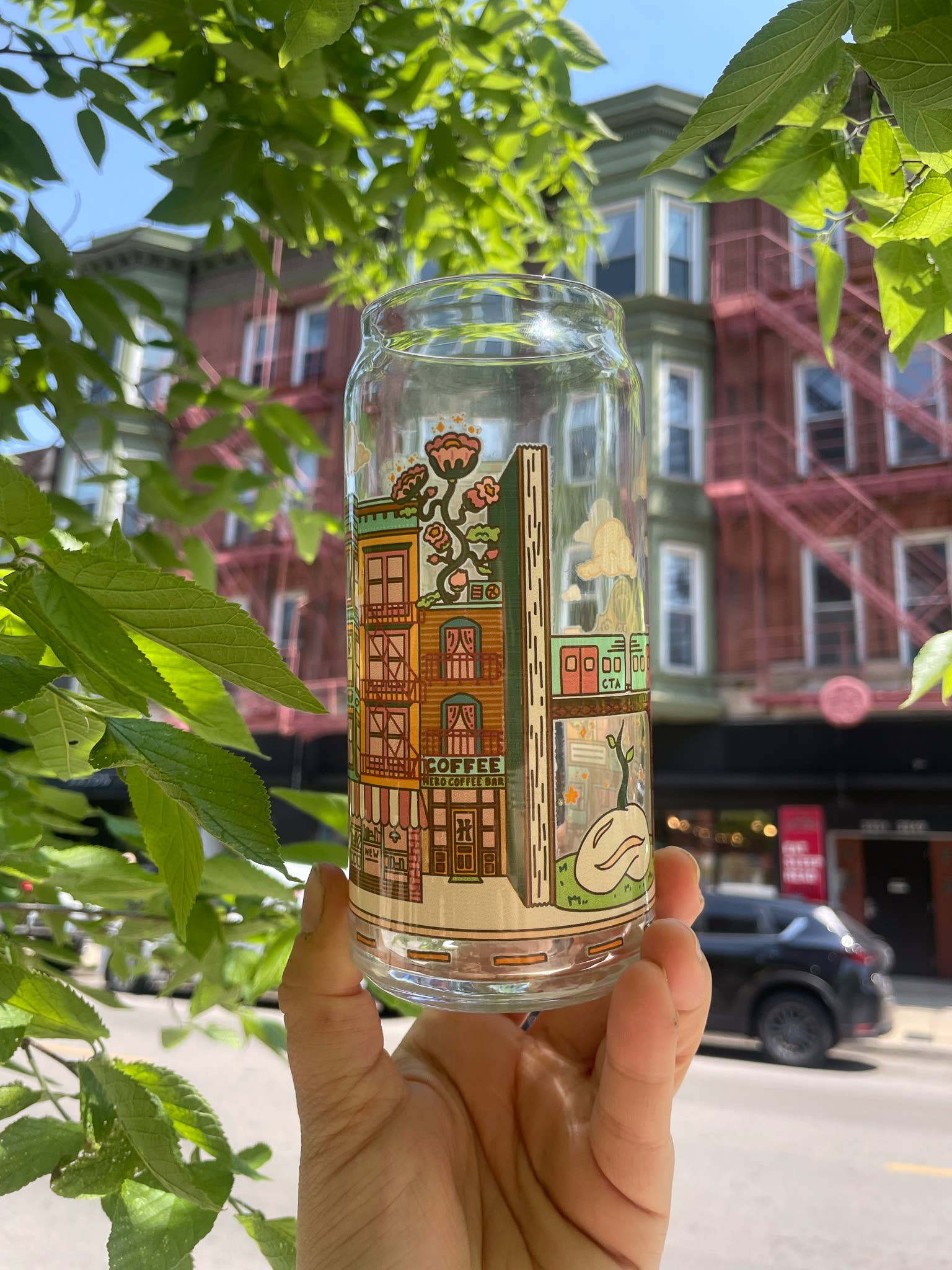 Cheerware - Wholesale Drinking Glass/Cup - Chicago Northish Side 20oz Can Glass | shops, train & bean1