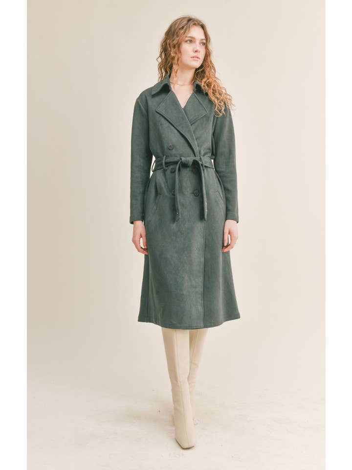 Sadie & Sage - Wholesale Coat - Women's - Bookworm Suede Belted Coat: DARK FOREST0