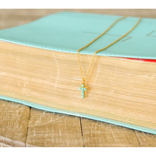 Christina Greene LLC - Wholesale Pendant/Charm Necklace - Dainty Turquoise Cross Necklace