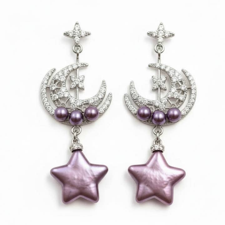 Pendientes de Perlas Violeta Estrella Flor de Luna para venta al por mayor de Ninemoo