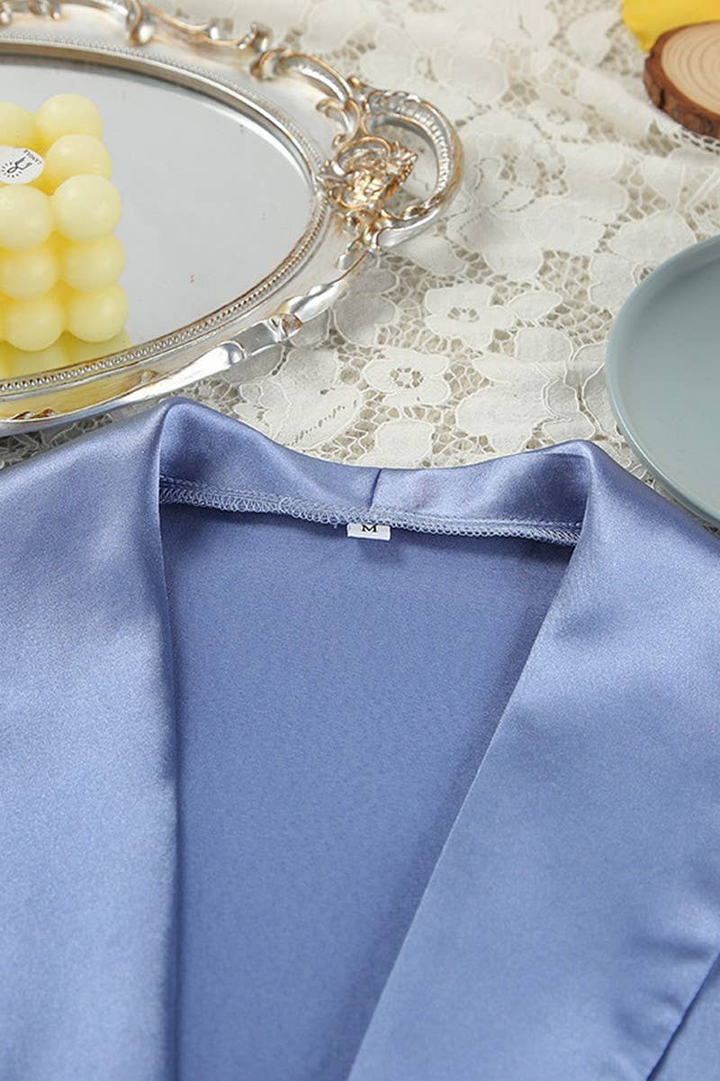 BLEU ENSEMBLE DE MAISON EN SATIN PLUME COULEUR UNIE CWSPJ0165 en vente sur Faire6