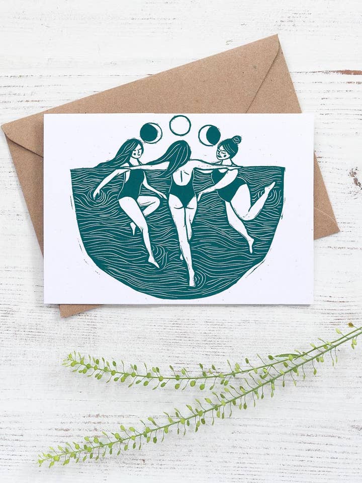 Women of the Water Card, systrar, månar, vild simning, hav för wholesale av Prints by the Bay