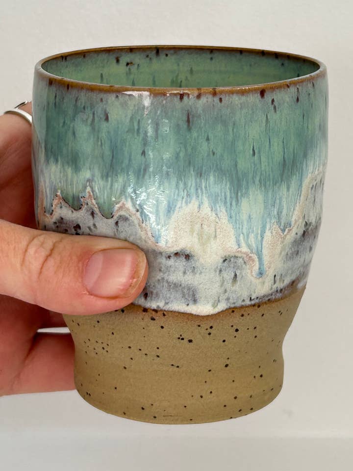 Sea Green Dimple Cup for wholesale by Fernweh Pottery