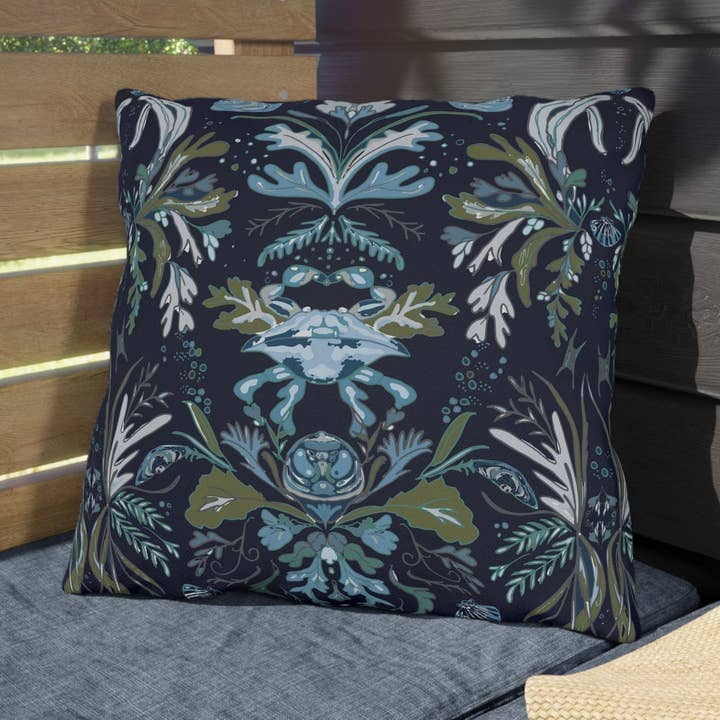 Melissa Dayton Art and Design - Wholesale Throw/Decorative Pillow - Navy Crab Damask -Outdoor Pillows0