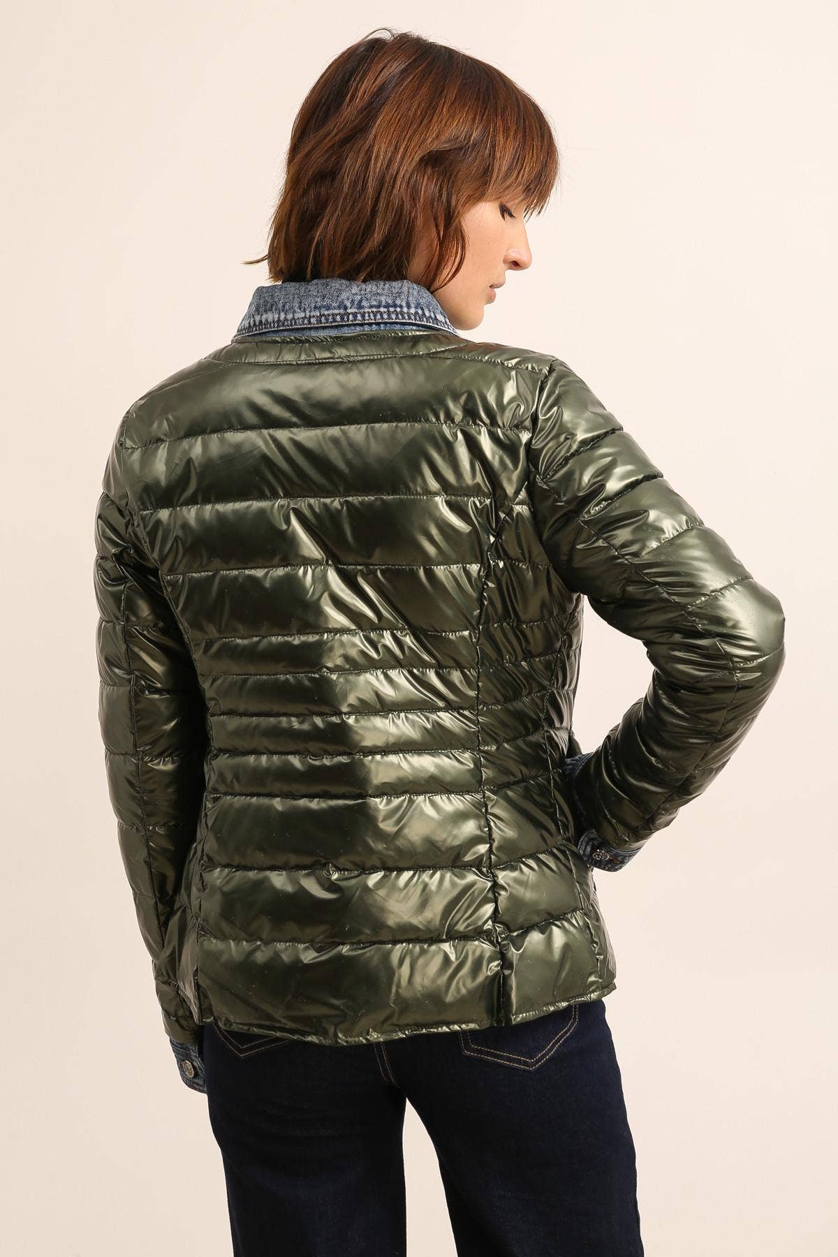 Attrait Paris - Wholesale Pufferjack - Dames - Kenza metalen jeansjack van twee materialen7