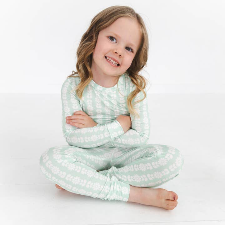 Motette - Wholesale Sleepwear Set - Kids - Mint Meadows Bamboo Toddler Pajama Set