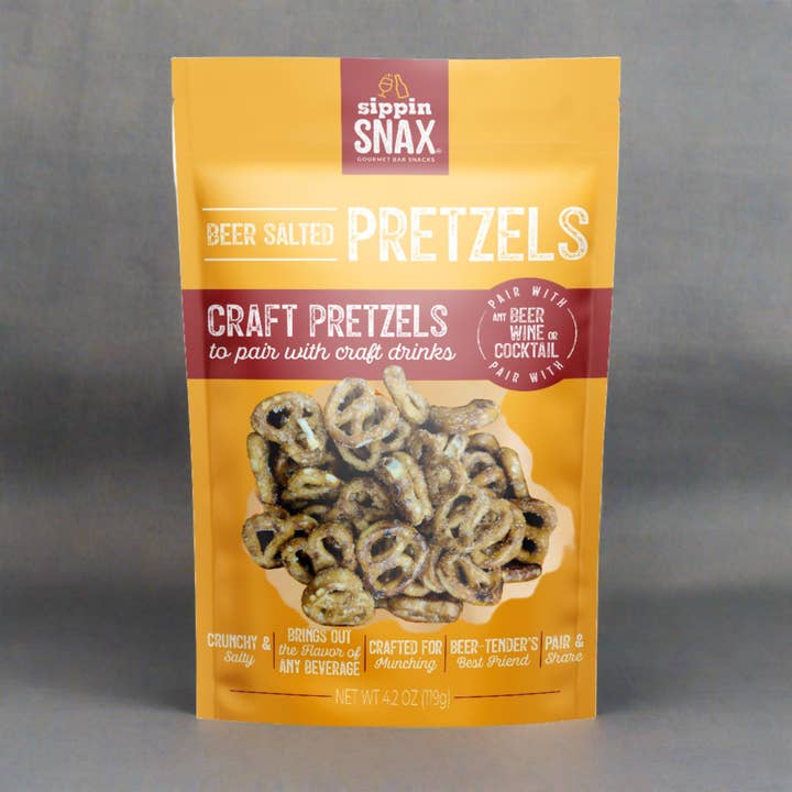 SIPPIN SNAX Beer Salt Craft Pretzels 3.4 oz CASE (12 CT) for wholesale by SIPPIN SNAX Gourmet Bar Snacks