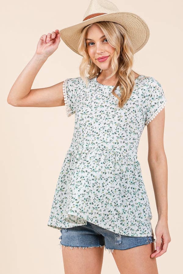 Orange Farm Clothing – wholesale Tunic – Women’s – Pointelle Ditsy Flower Tulip Sleeve Top2