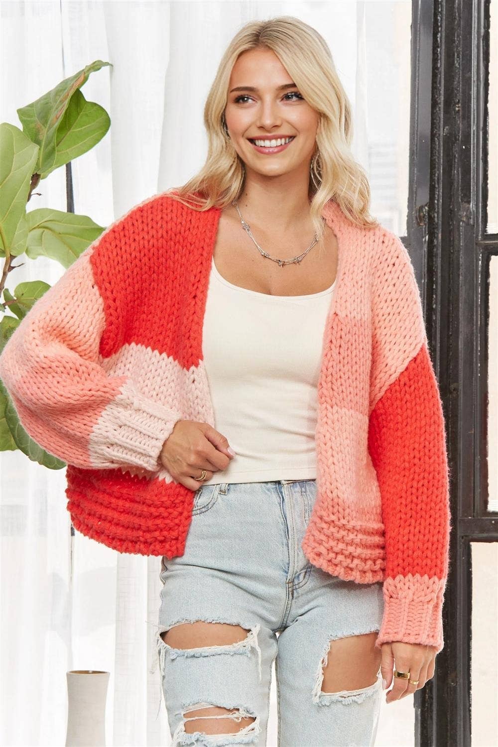 ADORA LA – Engroshandel Cardigan - Dame – CESW3935-FARVERIG STRIKKET CARDIGAN I BLOKKE1