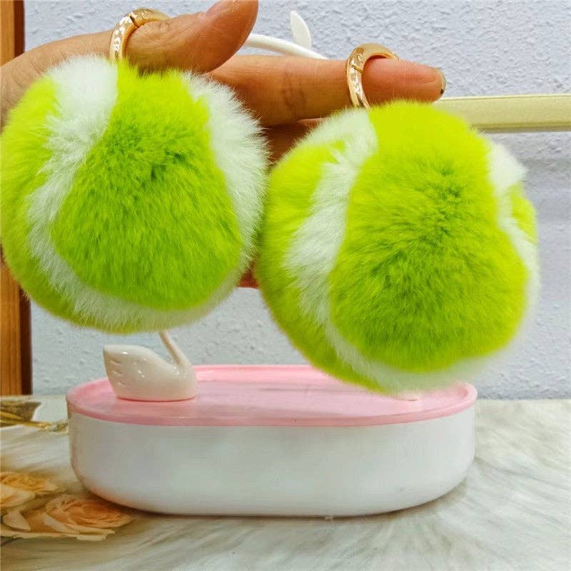 APPLE GREEN Imitation Otter Rabbit Hair Tennis Keychain Pendant for wholesale on Faire2