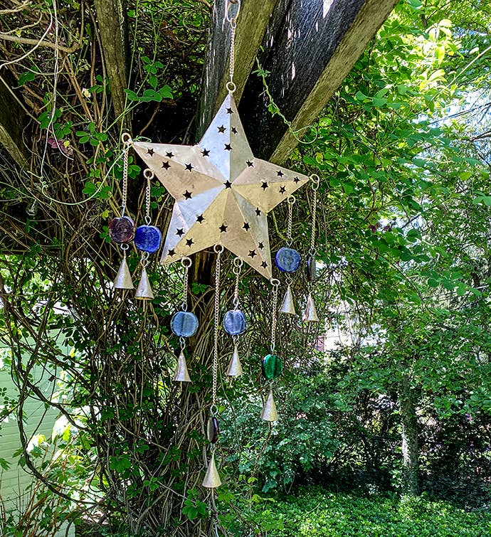 Global Crafts - Vendita all'ingrosso Campanelle a vento - Campanello a stella decorato a mano, ferro riciclato e perline di vetro1