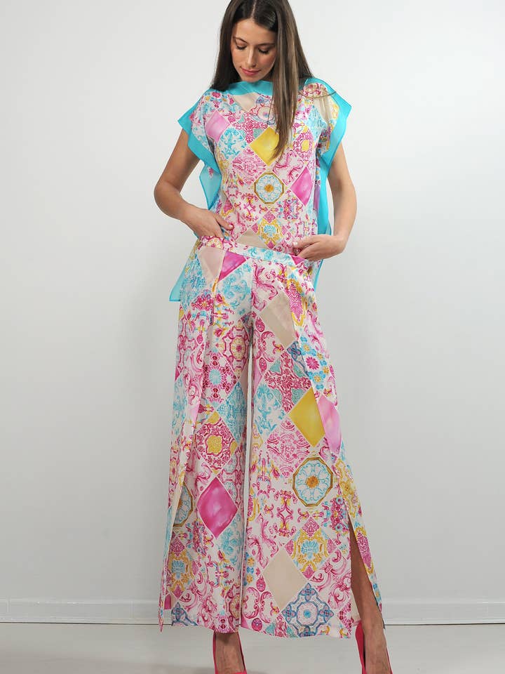 Öppen slits silke crepe de chine pantapareo för wholesale av IDDA