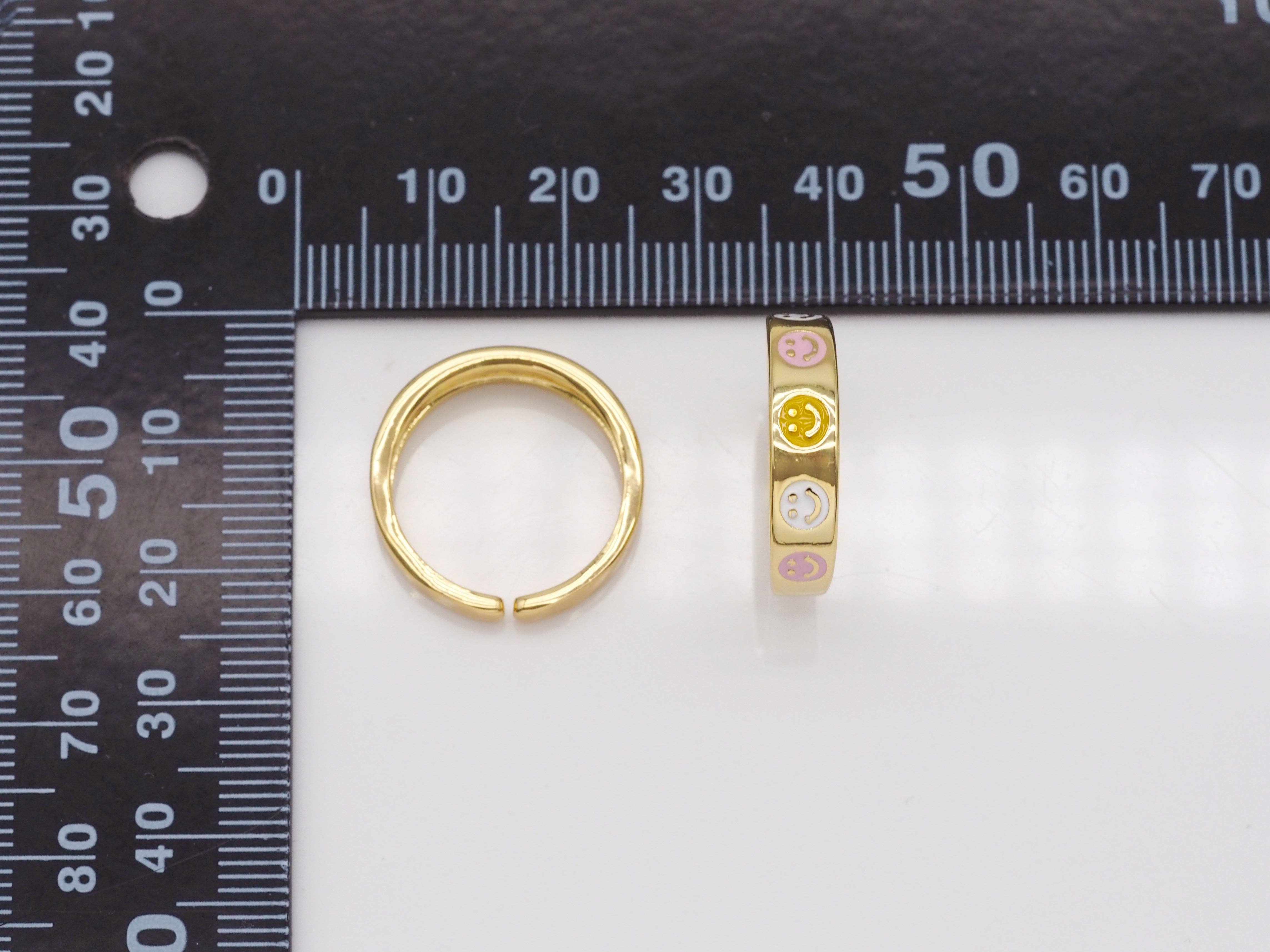 BestBeads&Beyond - Venta al por mayor Anillo de banda/apilable - Anillo ajustable con cara sonriente esmaltada, SKU #B2292