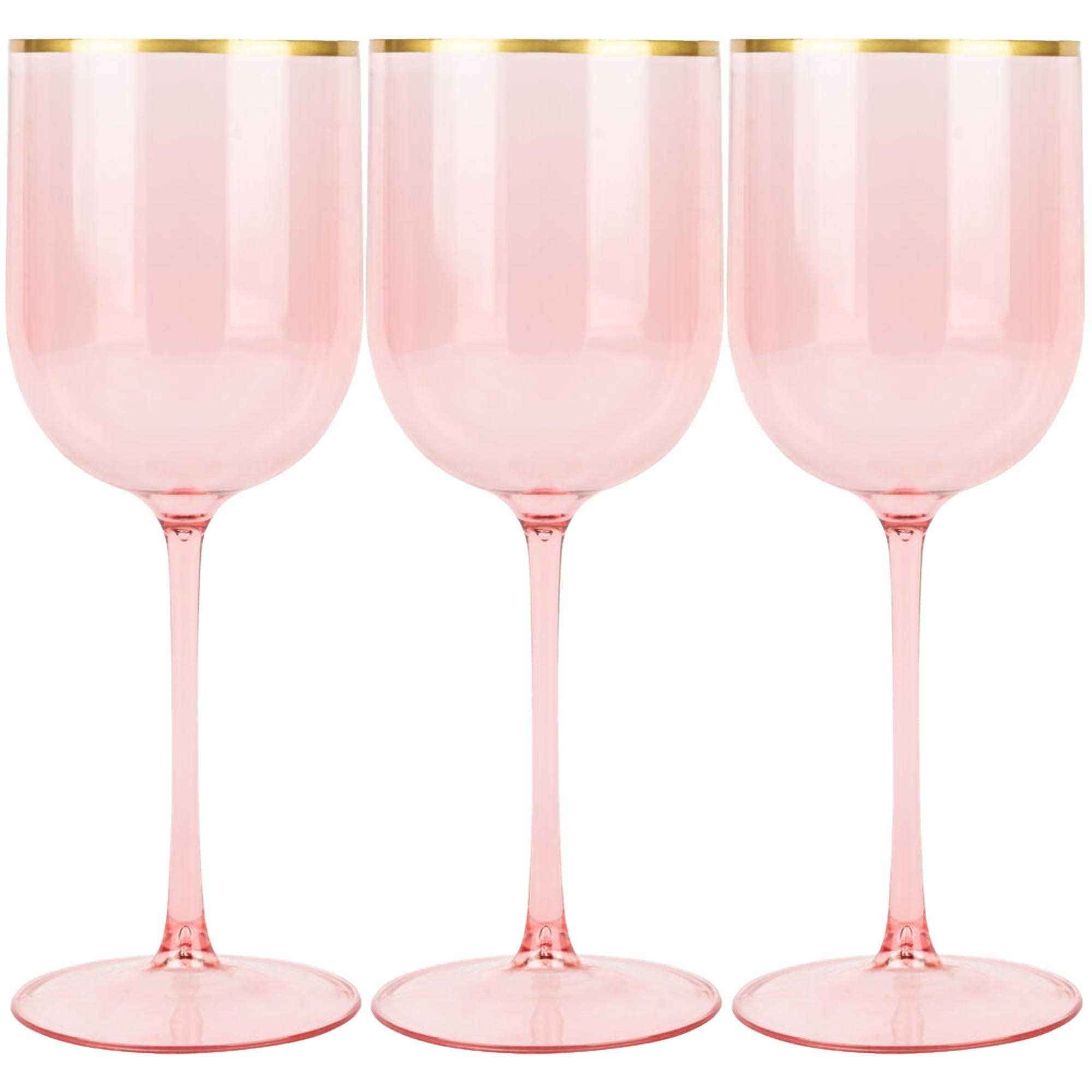 EcoQuality – wholesale Wine glass – 12oz Pink Gold Rim Plastic Wine Goblets1