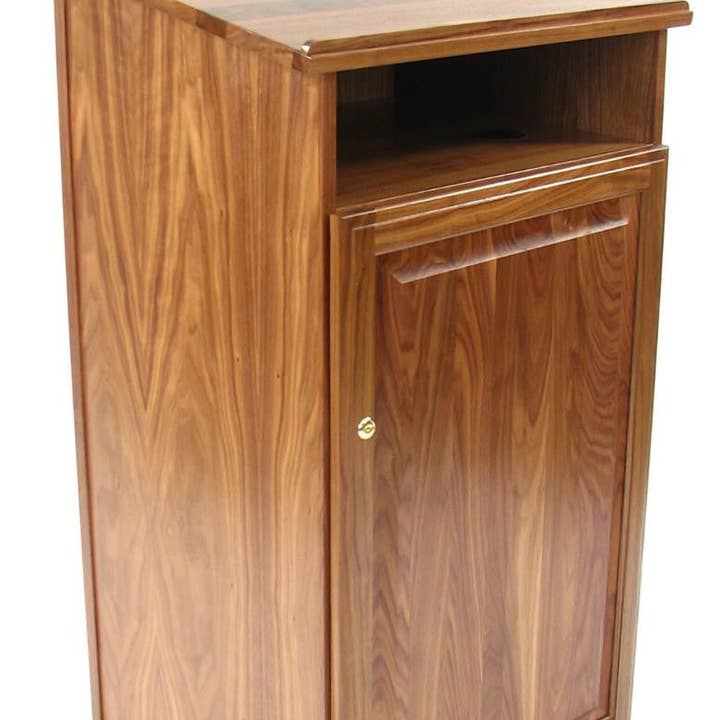 FIXTUREDISPLAYS – Armário por atacado – Púlpito para Chão com Armário de Armazenamento, Prateleira Aberta e Rodas - Mogno 1197100