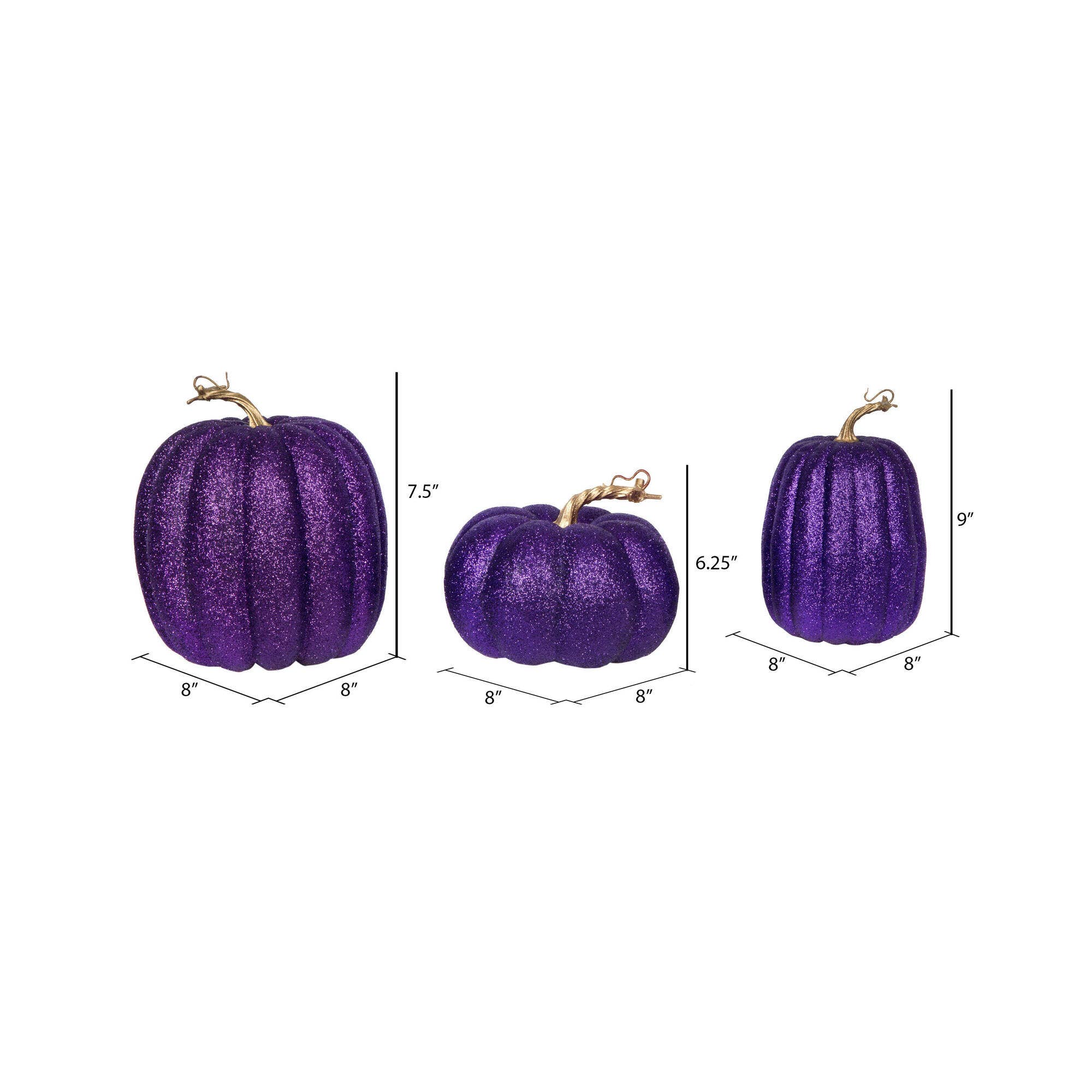 Vickerman 8" Purple Pumpkins Assorted Set of 3 for wholesale on Faire1