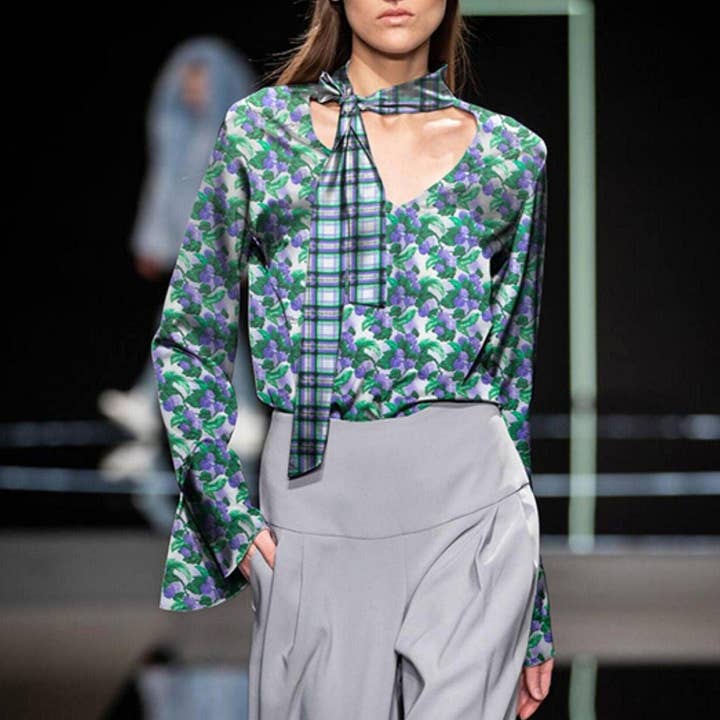 SueSilkHK – wholesale Fabric – Designer Silk Fabric with Tiny Floral Plaid Print - Premium Silk Crepe de Chine - 100% Mulberry Silk - Dress Shirt Fabric0