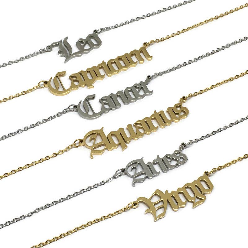 Gifts From The Crypt - Vente Colliers à pendentif - Collier Signe du Zodiaque Ancien Anglais Horoscope Gothique Astrologie1