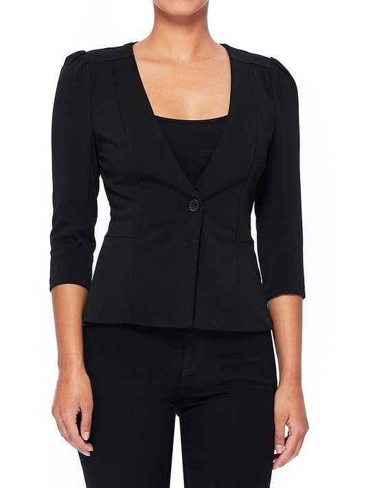 Royal DS – wholesale Blazer - Dam – Solid kavaj med puffärm och knäppning