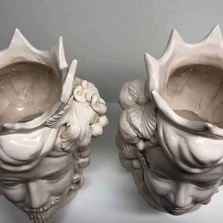 DD Ceramiche Siciliane - Wholesale Decorative Figurine - Moor's Heads Crown with Pointed Caltagirone Ceramic cm H.28 L.20 Handcrafted White8