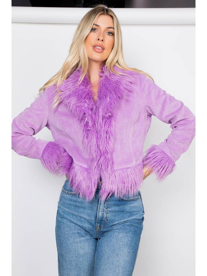 26 International - Wholesale Jacket - Women's - Faux Fur Trim Corduroy Jacket