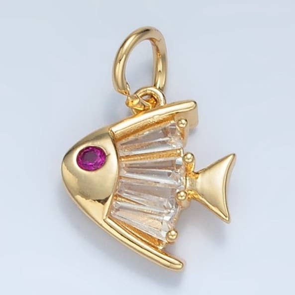 24K Gold Filled Fuchsia Baguette CZ Angel Fish Sea Animal Charm | E739 for wholesale by Aim Eternal
