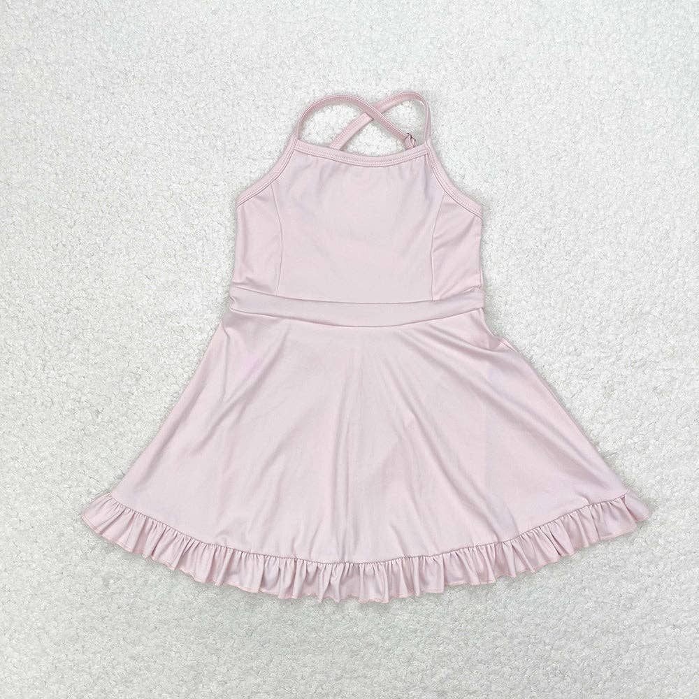 Aier Wholesale - Wholesale Athletic Dress - Kids - Baby Girls Pink Knit Knee Length Active Wear Dresses0