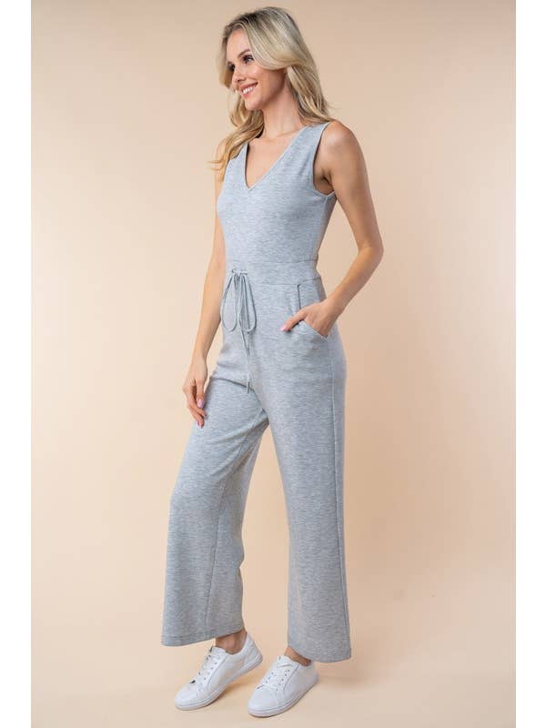 Heather Grey JP71750 Sleeveless Solid Knit Jumpsuit for wholesale on Faire2