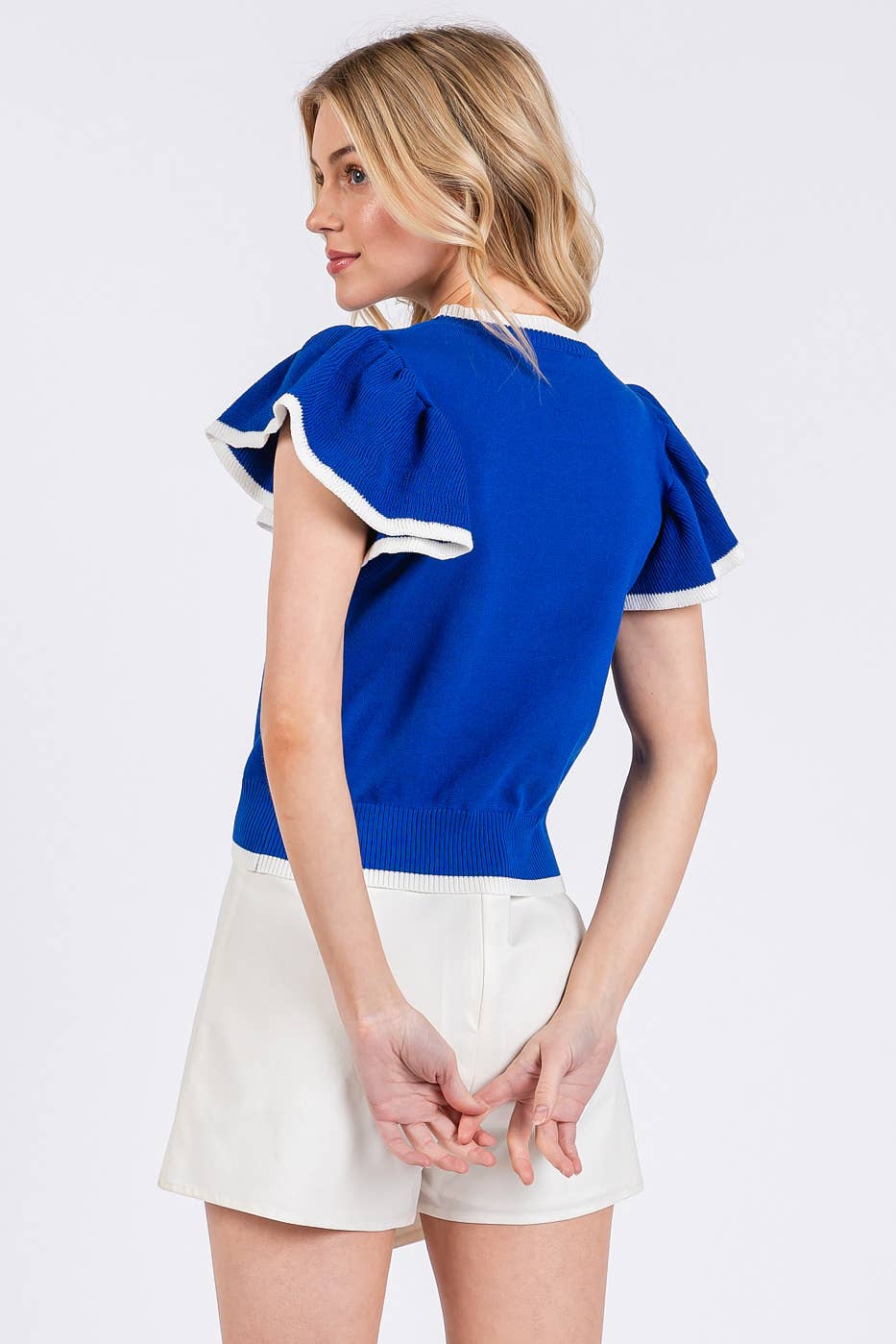 mittoshop - Wholesale Knit Top - Women's - SWEATER KNIT RUFFLE SLEEVE CONTRAST CROP TOP10