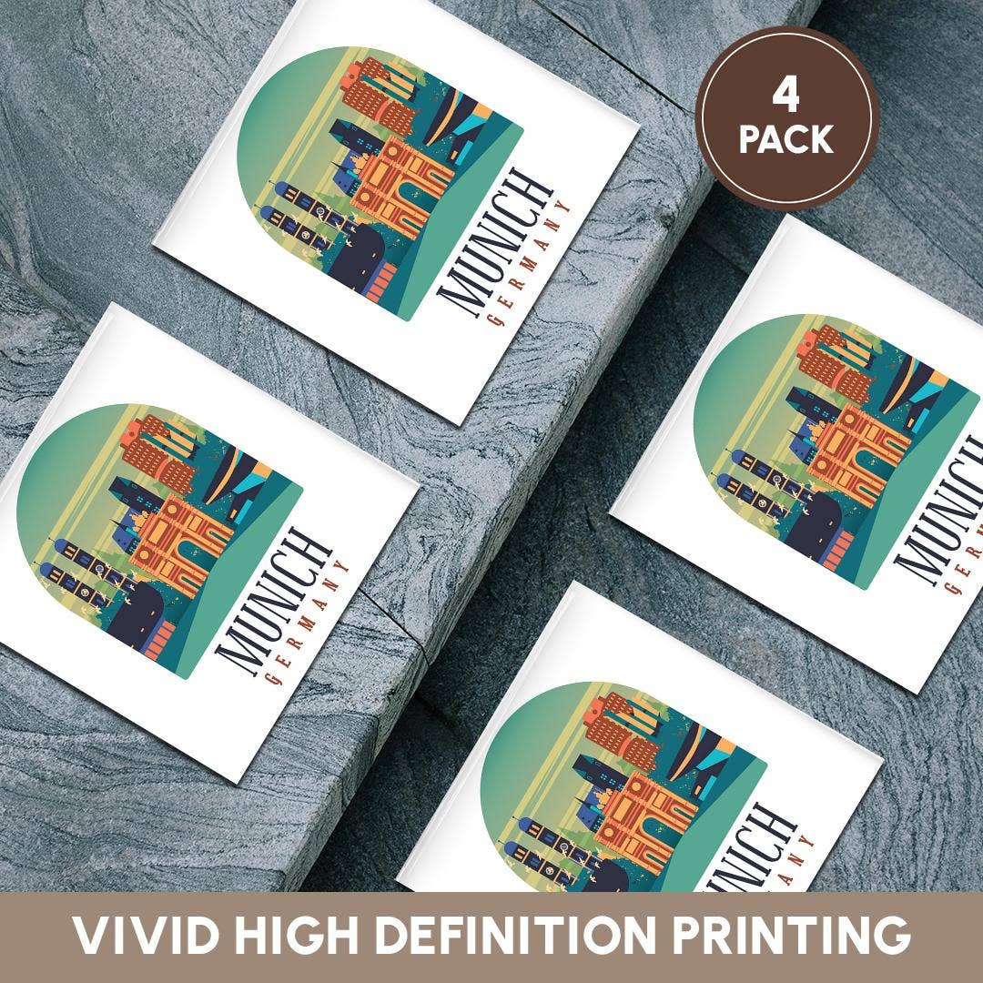 3dRose - Wholesale Coasters - 3dRose, Retro Vintage Illustration with Munich Germany for Tourist , Coaster5