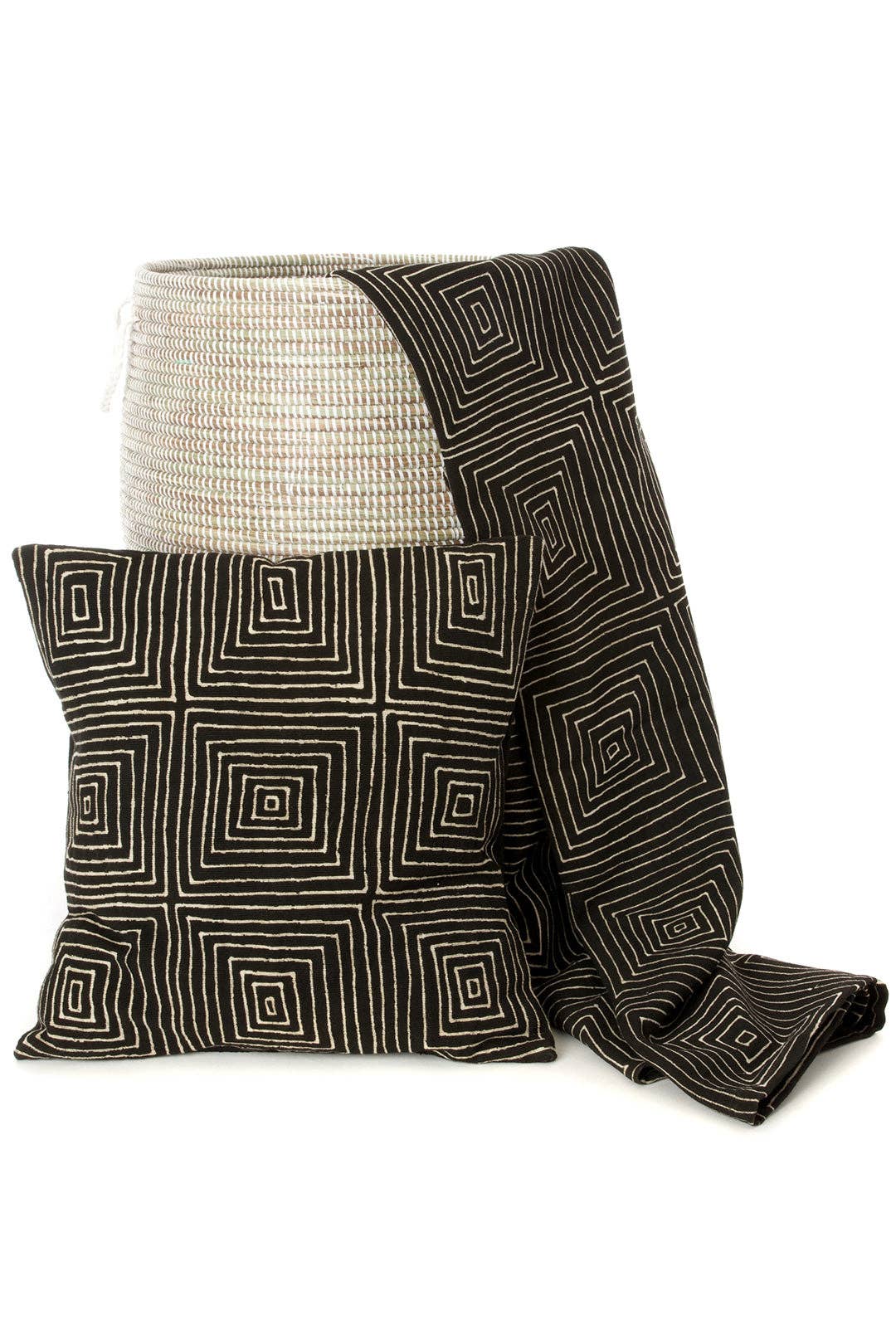 Swahili | AFRICAN MODERN - Wholesale Throw Pillow Cover - Black Segou Squares Organic Cotton Pillow Cover3