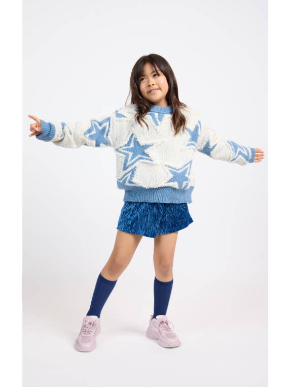 Sadie & Sage - Wholesale Knit Sweater - Kids - Tween Show Time Star Intarsia Sweater: IVORY BLUE3