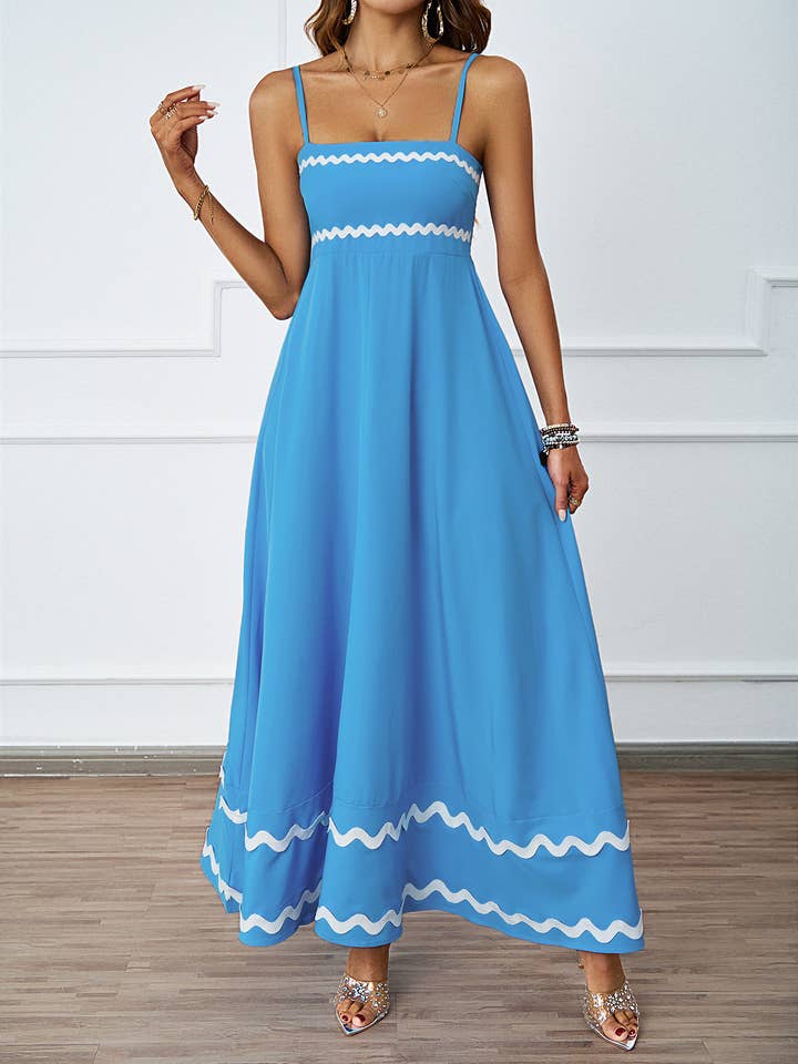 Anna Kaci Wholesale - Wholesale Dress – Women's - Rickrack Trim Spaghetti-Strap Maxi Dress14