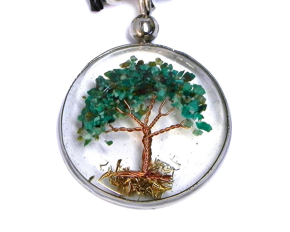 Pichincha - Wholesale Pendant/Charm Necklace - Round Acrylic Chip Stone Inlay Tree of Life Pendant Necklace8