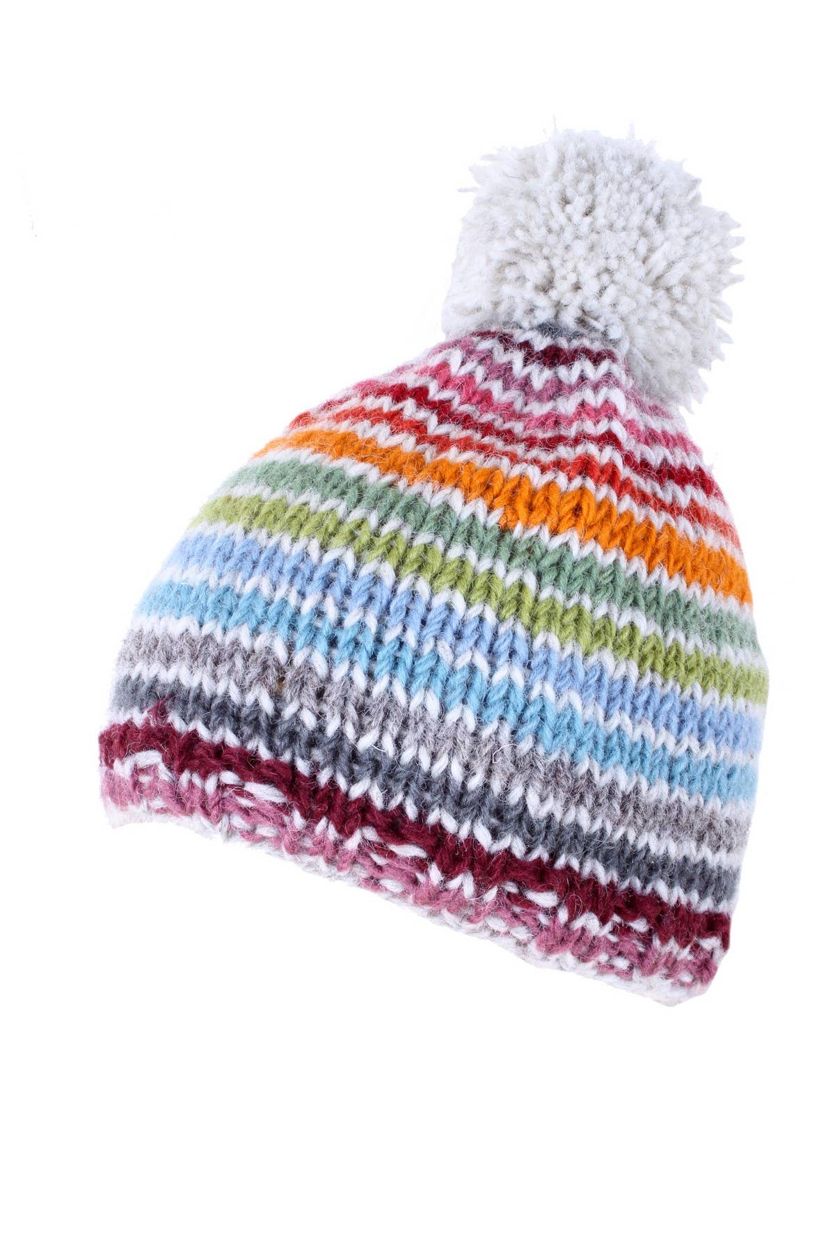 One Colour Kids Hoxton Colourful Stripe Knitted Wool Bobble Beanie Hat for wholesale on Faire1