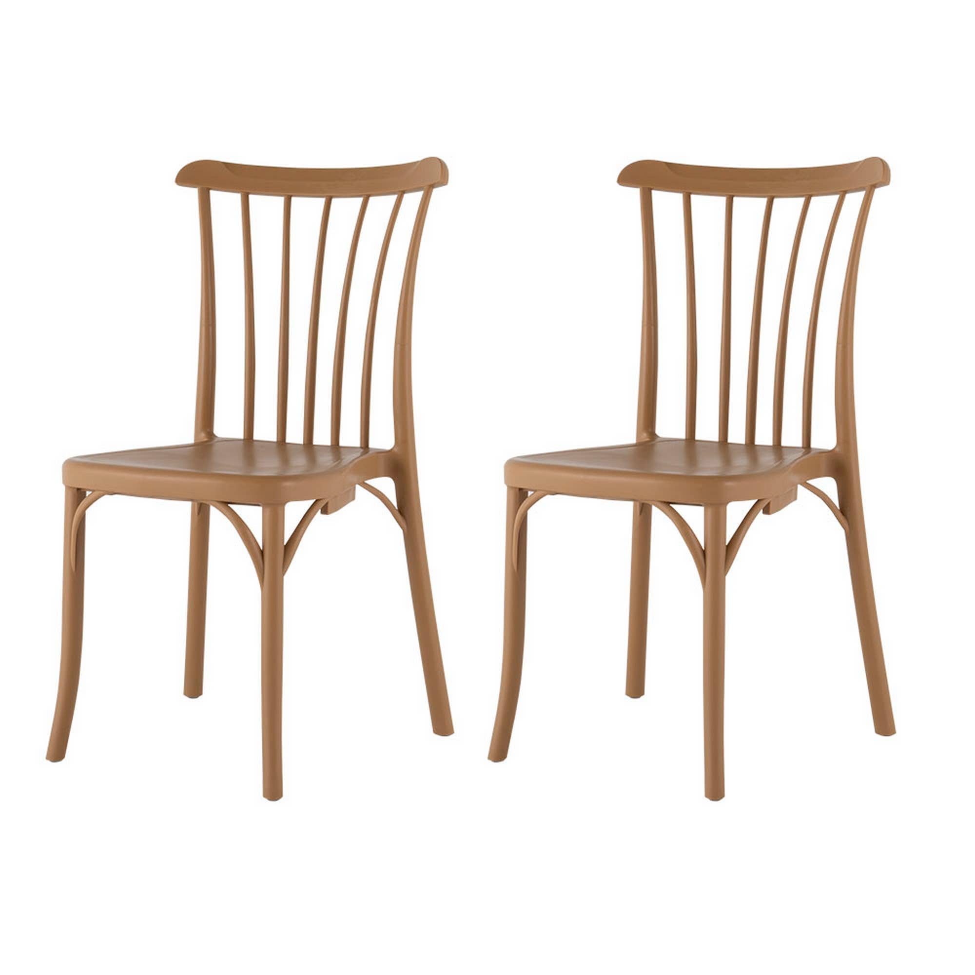 HomeRoots - Wholesale Chair - Set of Two Tan and Natural Heavy Duty Plastic Slat Back Dining Side Chairs0