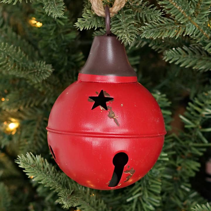 M9970-Aged Finish Metal Bell w.Jute Loop-Red(4.75inx4.75inx7 for wholesale by Impressive Enterprises, Inc.