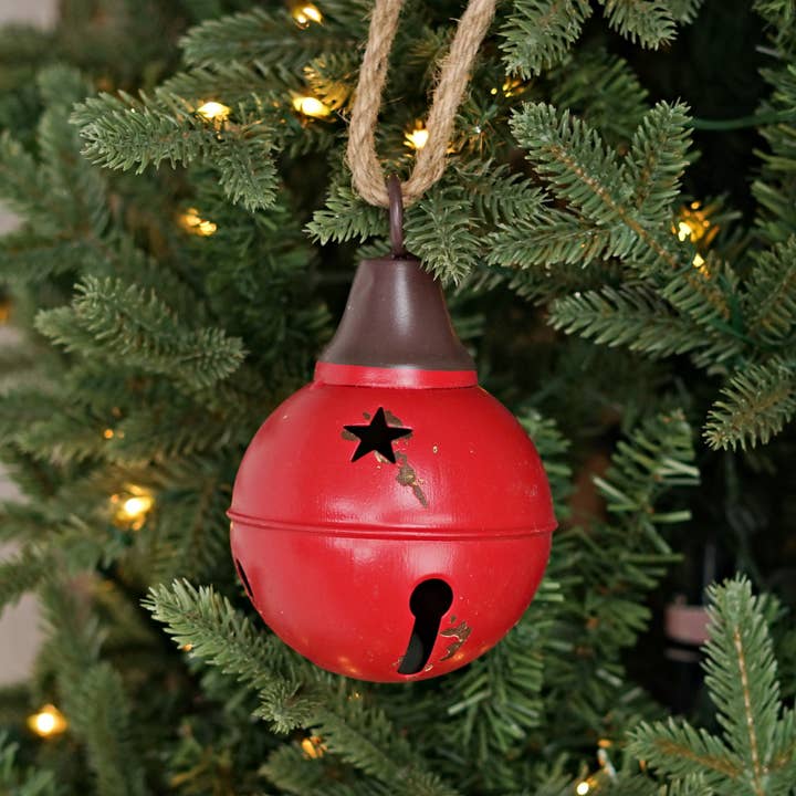Impressive Enterprises, Inc. - Wholesale Ornament - M9970-Aged Finish Metal Bell w.Jute Loop-Red(4.75inx4.75inx7