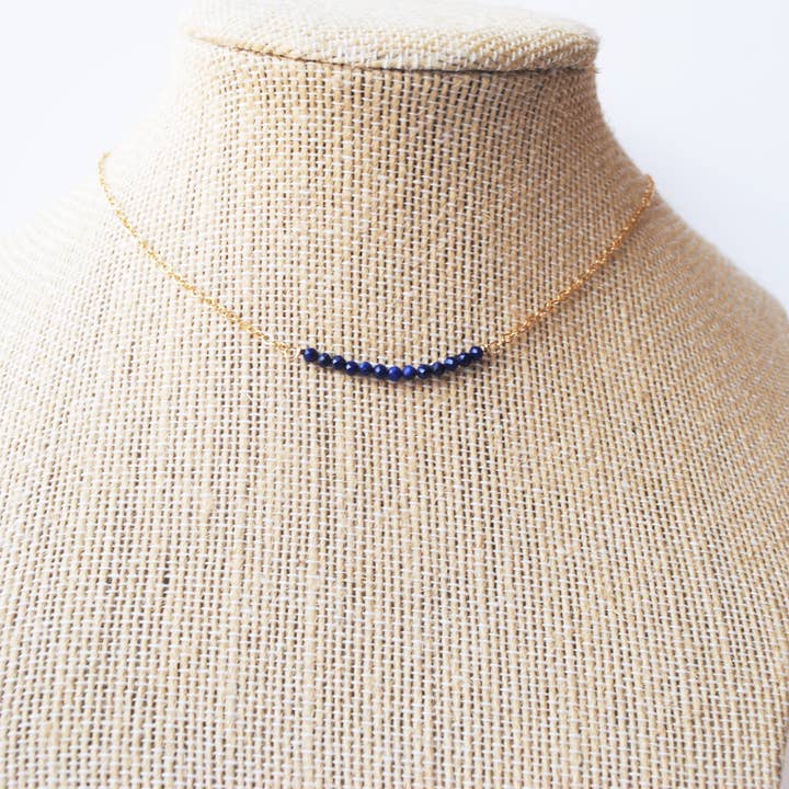 Lapis Lazuli Gem Bar Necklace / Navy blue necklace for wholesale by Seaflowerjewelry