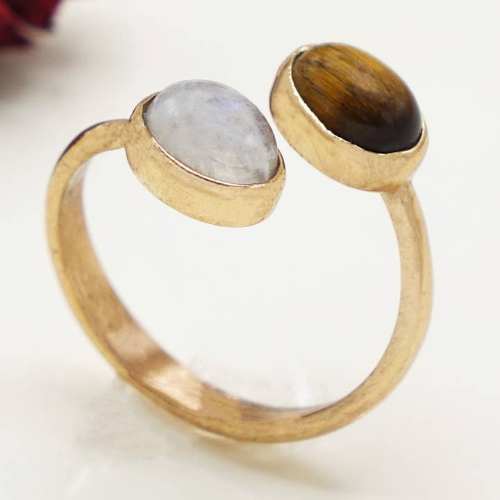 Tiger's Eye & Moonstone Gemstone Ring for wholesale by Verna Artisan Works
