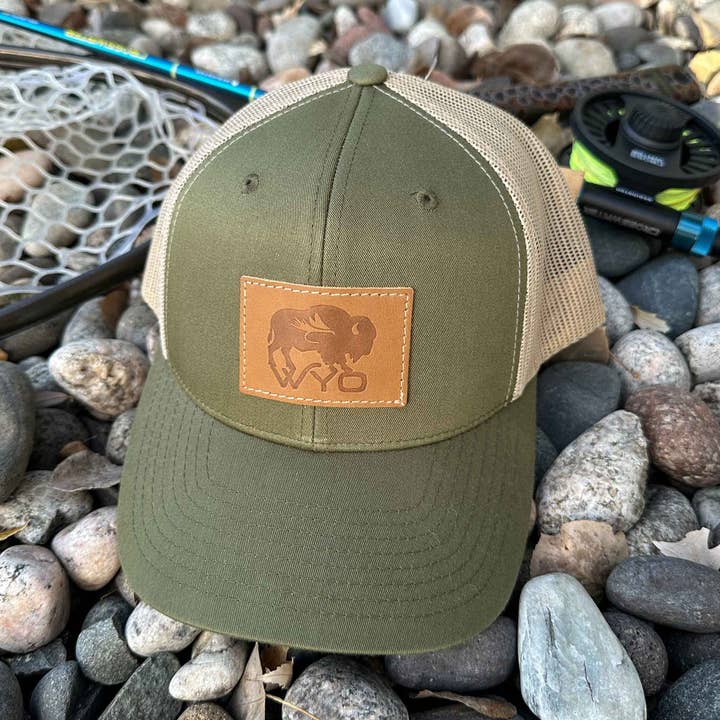 Wyo Fly Bison Leather Patch Hat for wholesale by Fly Fish Wyoming