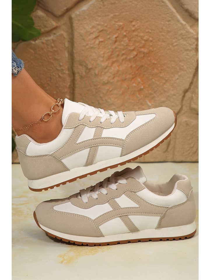 Aapparella - Wholesale Lifestyle Sneakers - Women's - Color Block Lace-up PU Leather Sneakers | US6-104