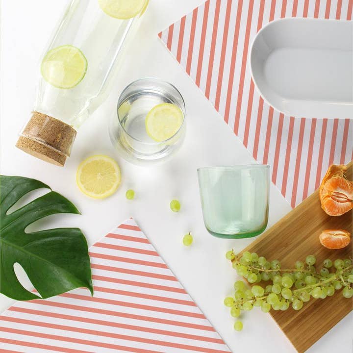 Platzset mit 4 Seiten gestreiften Pfirsich-46 cm x 33 cm für den Großhandel von Escape To Paradise