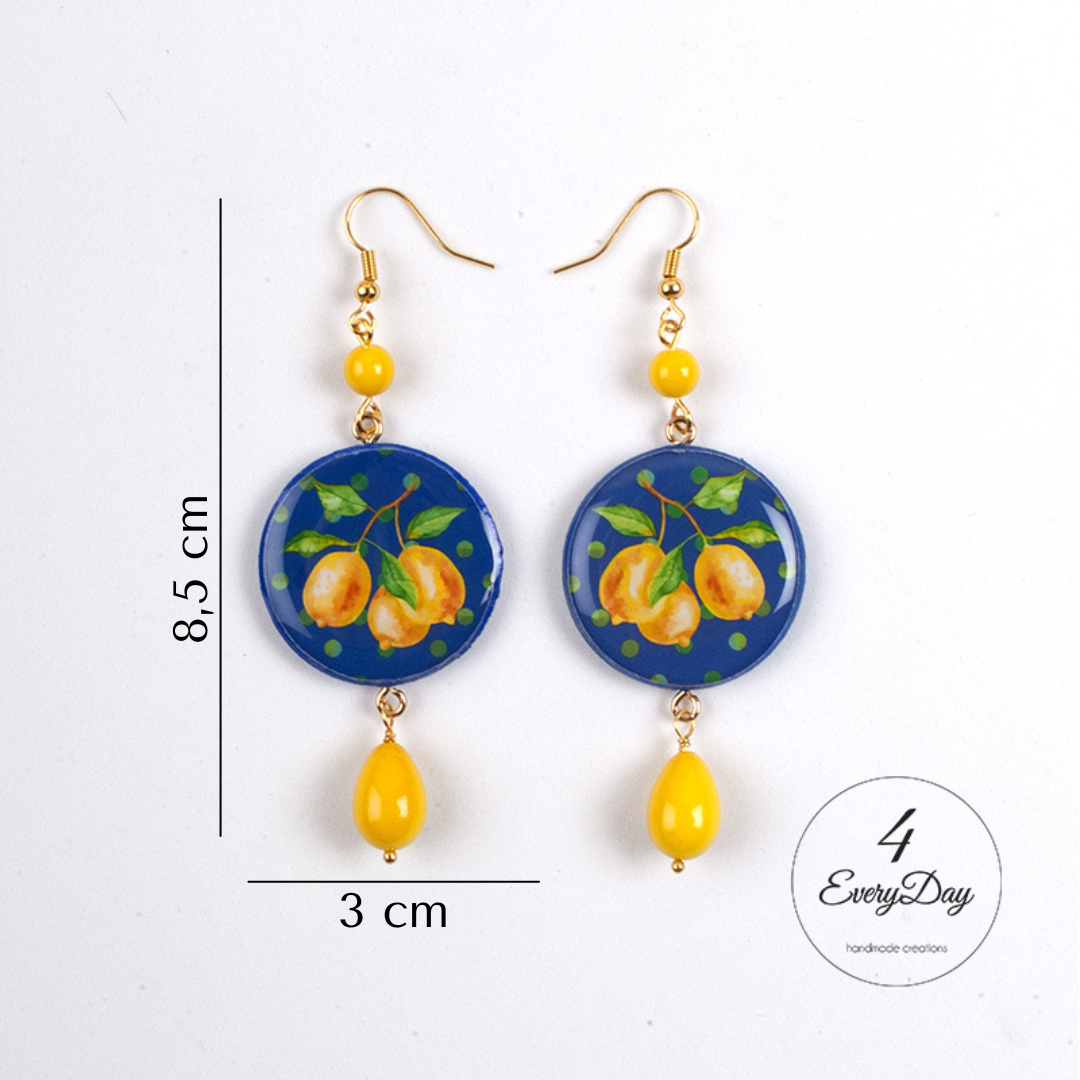 4everyday Handmade - Wholesale Dangle Earrings - Wood and resin earrings - lemons with blue background1
