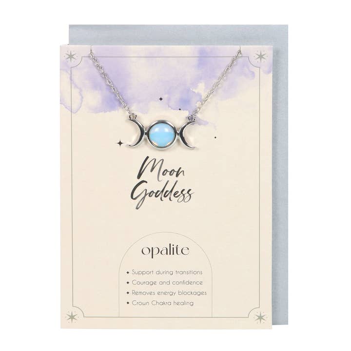 Opalite Triple Moon Necklace on Greeting Card for wholesale by Something Different Wholesale