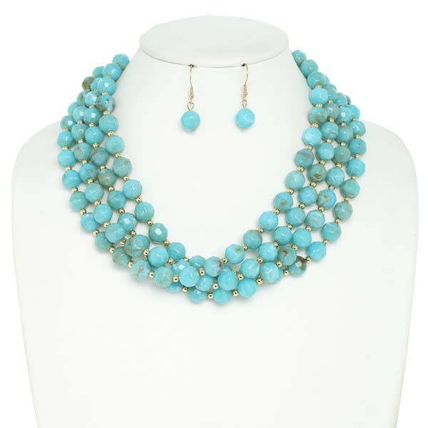 anbfashion - Wholesale Jewelry Set - MULTI STRAND NATURAL GEMSTONE BEADED NECKLACE SET N142480